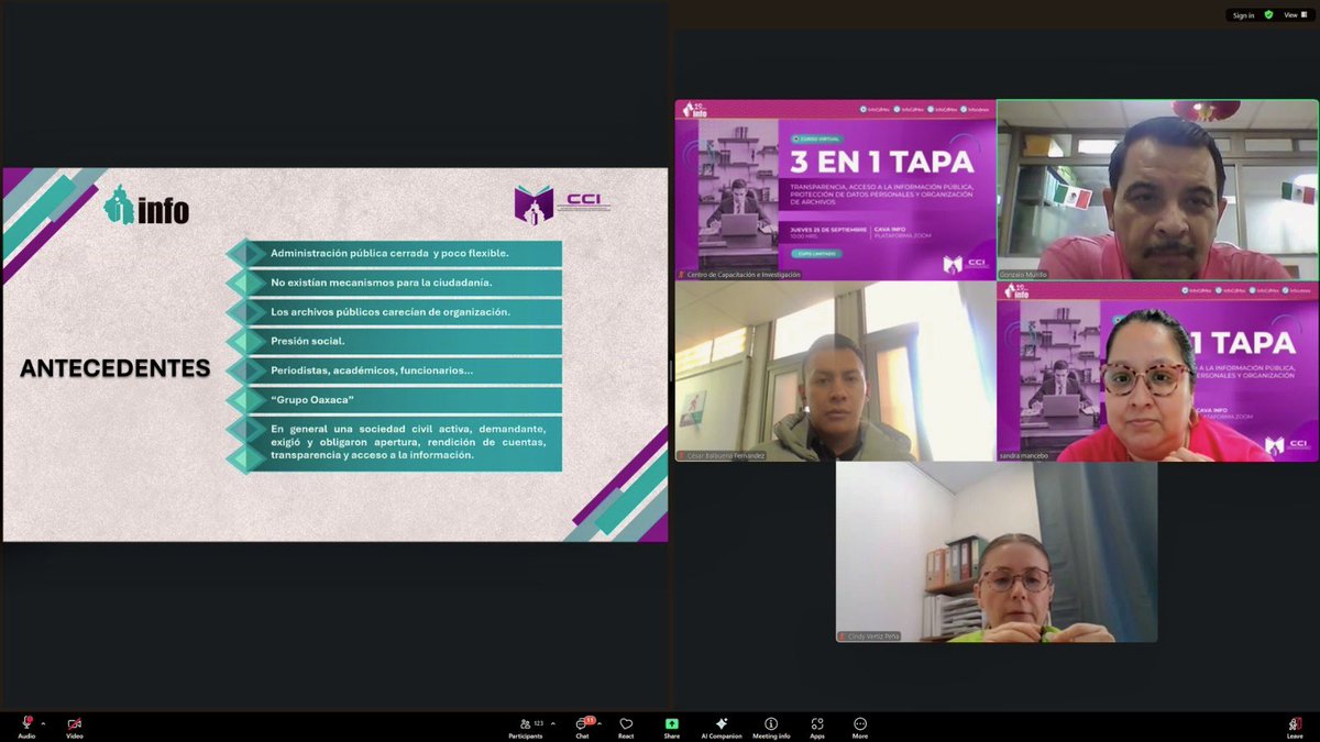 sariadna's tweet image. Un orgullo participar en el curso &quot;TAPA: Transparencia, #DAI, #PDP e Introducción a la Organización de #Archivos&quot;. 

Estas acciones fortalecen el servicio público en favor de las personas. Agradezco la invitación del Comisionado @JulioCBonillaG y @HectorMayaI, director del #CCI.