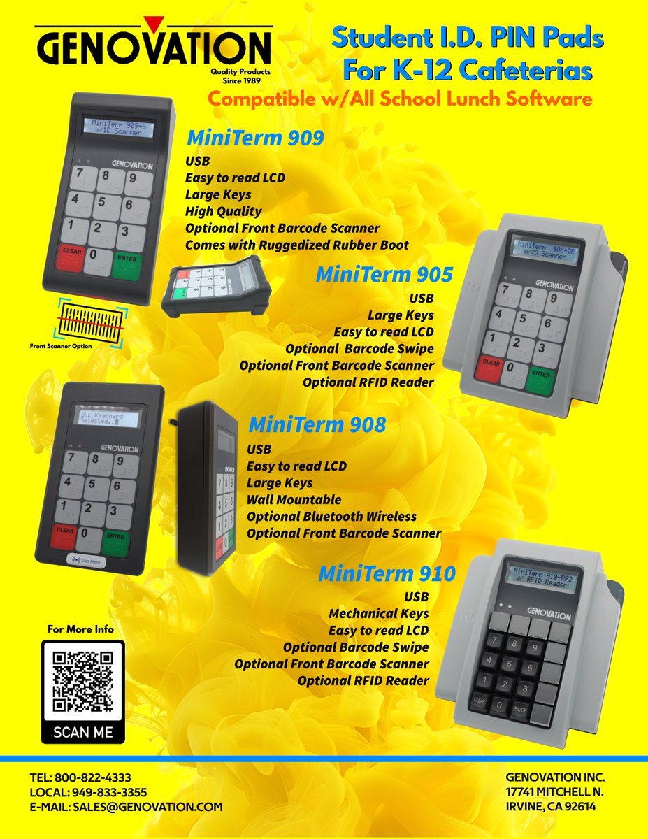 GENOVATION --The Nation's Top Manufacturer of POS Cafeteria PIN Pad Keyapds for Schools. Genovation.com #Bluetooth #Genovation #keyapds #Pinpads #POS #bluetoothkeypad #ANC #CSNA #SNA #numberpads #schoollunch #CafeteriaPos