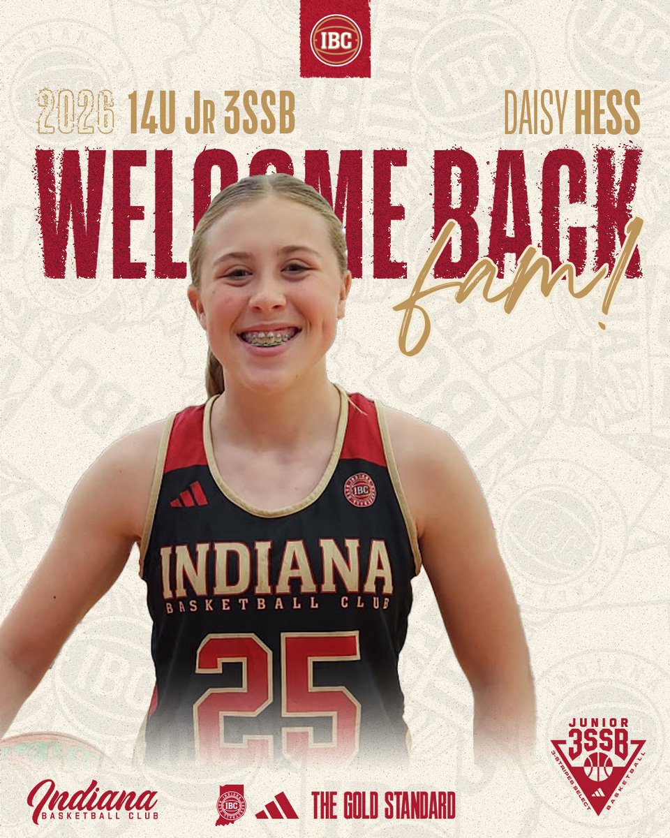 We are Super Excited to 
Welcome Back Daisy Hess
to the IBC 14U Jr 3SSB Team! 
<a href="/DaisyHess2030/">DaisyHessSports2030</a>  Daisy is Locked in 🔒
for a Huge year on the <a href="/3SSBGCircuit/">3Stripes Select Basketball Girls Circuit</a> 
Let’s Go Fam!!!🏀⭐️  <a href="/IBCWBB/">Indiana Basketball Club</a> <a href="/IBC14UJr3SSB/">Indiana Basketball Club 14U Jr3SSB Fleetwood</a> <a href="/Jr3SSB/">Jr 3SSB</a> 
 #IBCFamily #TheGoldStandard
