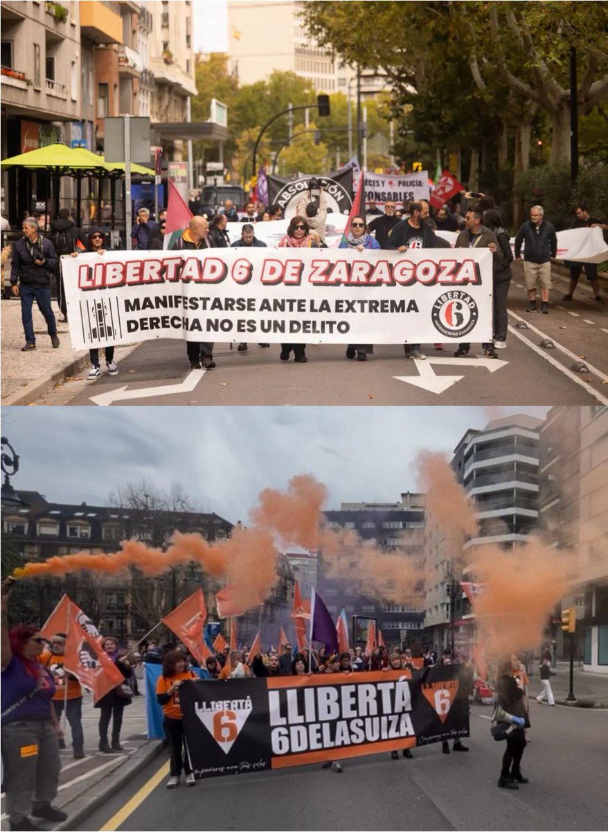 Un abrazo a Los 6 de Zaragoza en libertad y también a los aún presos.
Su lucha traerá la liberación de todos.
El Estado también tiene sindicalistas presas.
Juntas seguimos la pelea por liberar a nuestros presos y presas. El sitio del sindicalismo y del antifascismo es la calle.