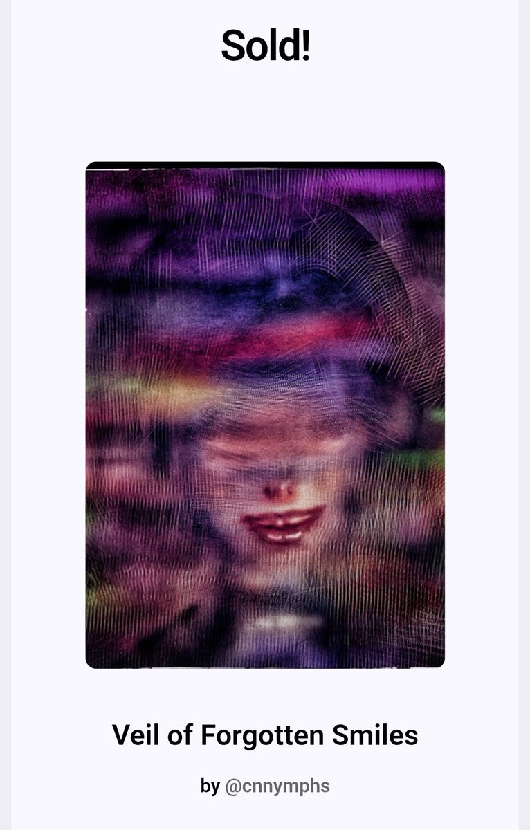 ✨ Sold! ✨
I’m truly grateful to share that my artwork “Veil of Forgotten Smiles” <a href="/foundation/">Foundation 🌐</a>  has found a new home.
A heartfelt thank you to <a href="/WhiteGrape19/">老大</a> for becoming the new owner of this piece.
Your support means the world and keeps the journey of my art alive. 💜