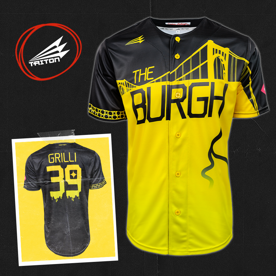 This one's for the Yinzers - reppin' the Steel City and <a href="/GrillCheese49/">Jason Grilli</a>.

Champions Choose Triton:
teamtriton.com/custom-basebal…

#TeamTriton #Custom #Authentic #Quality #Baseball #Jerseys #Uniforms #Apparel