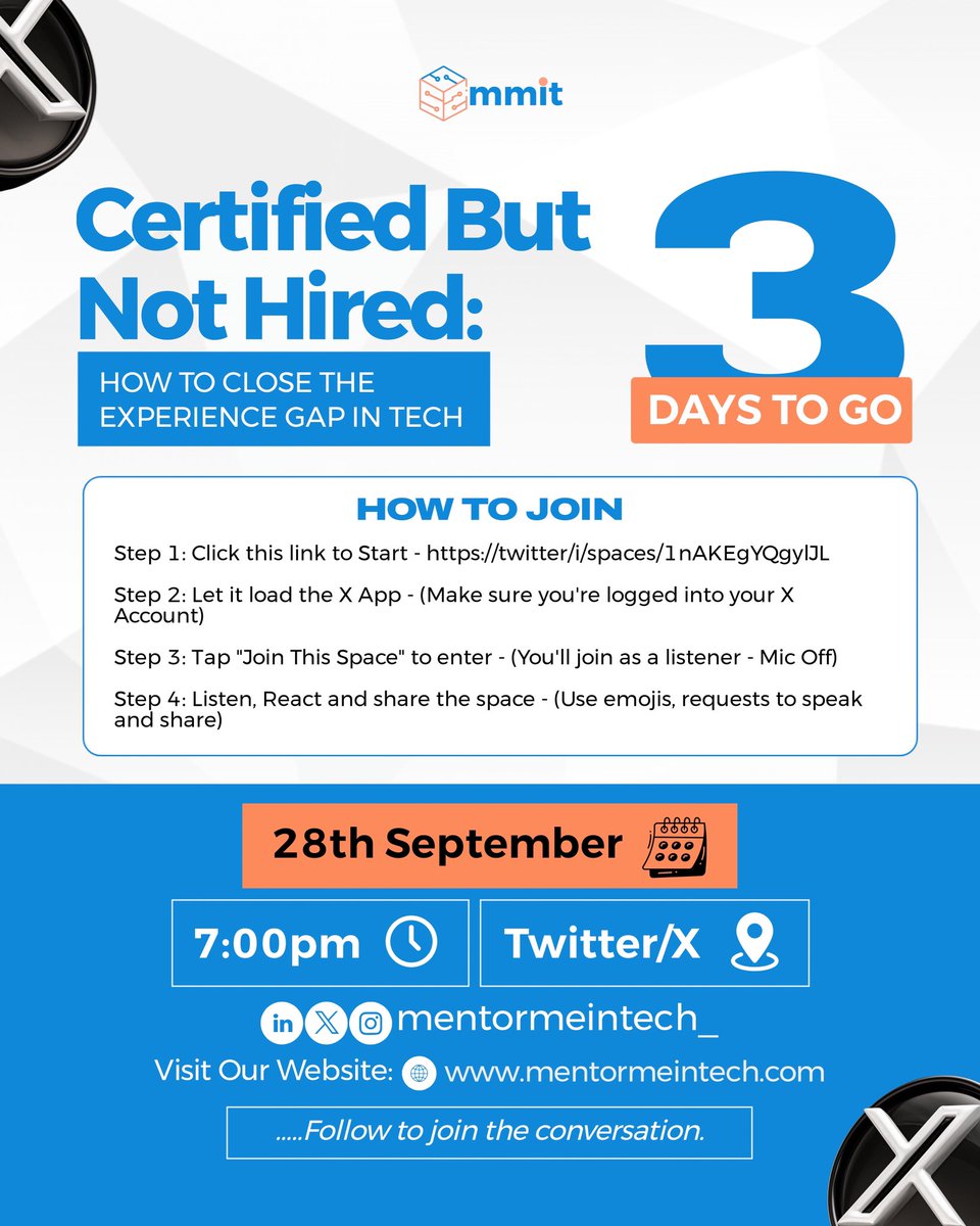 mentormeintech's tweet image. A step by step guide on how to join the webinar.

We definitely want to see you tuning in!

See you there!

#stepbysteponjoiningthewebinar #mentormeintech