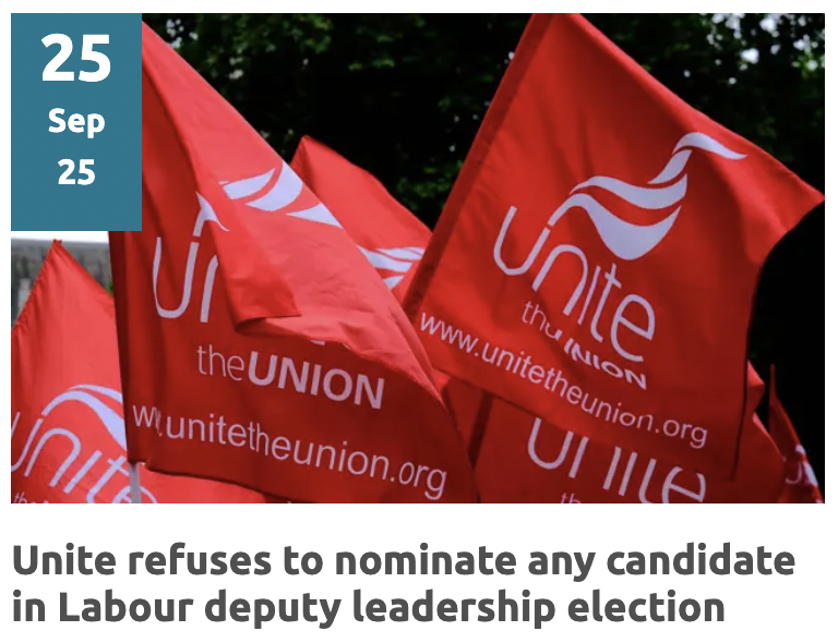 🚨Unite refuses to nominate any candidate in <a href="/UKLabour/">The Labour Party</a> deputy leadership election

Britain needs change, not more of the same. Workers are leaving labour in droves and tinkering will not stem the tide. Unfortunately, this election does not offer the alternative that Britain