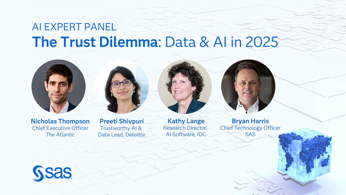 SASanalytics's tweet image. Is all AI created equal? Is it all trustworthy to solve business problems? We'll dive into these topics and a new report on September 30 at 3:40pm ET / 12:40pm PT in a live panel featuring experts from SAS, Deloitte, and IDC. 2.sas.com/6046ATnKr #AIImpactReport