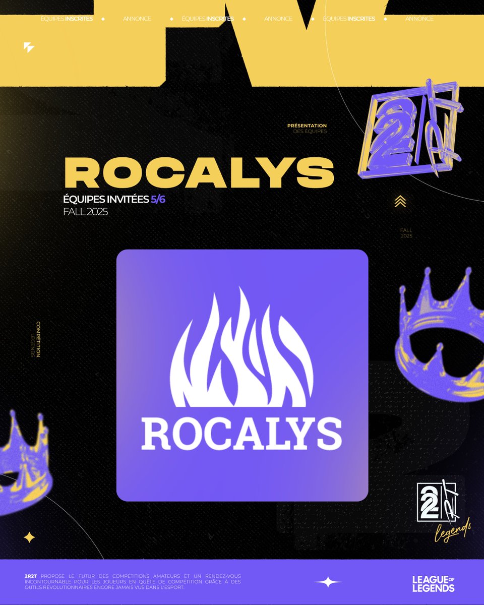 Nous y sommes presque, voici la cinquième équipe du 2R2T Legends ⭐️

Et ce n'est pas n'importe quelle équipe, aujourd'hui nous accueillons  une équipe bien connue : <a href="/Rocalys_esport/">ROCALYS 🔥</a> 🔥

Arriveront ils à remporter le titre ?