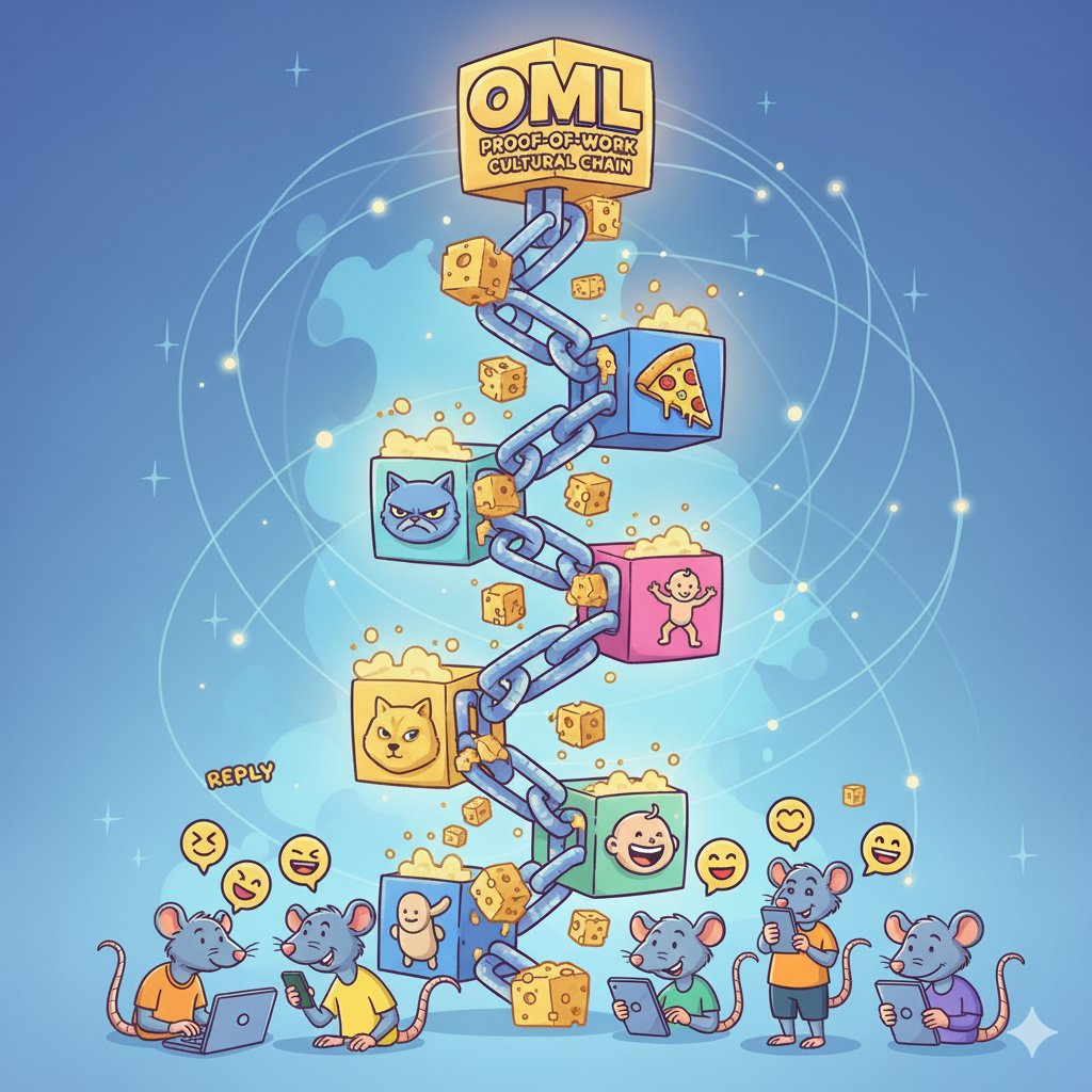 Jekson1_1's tweet photo. People think “memes = jokes.” But @__O_M_L__ turned memes into proof-of-work. Each reply, each post, each crumb of cheese 🧀 is another block in this cultural chain. #OML https://t.co/N3VpyiXaP2