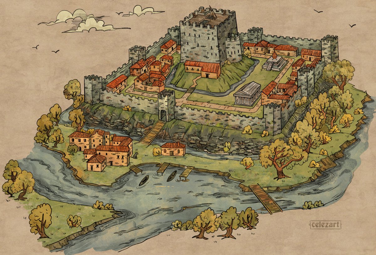 Commissioned illustration of ancient Greese fortress. It's always interesting to draw castles and something like that.
Also, my doggy traditionally hides here.