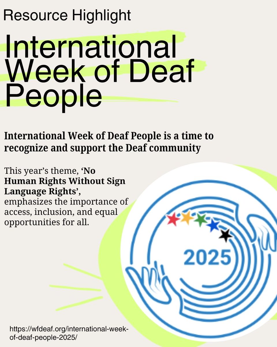 Did you know?
From 22–28 September 2025, the world celebrates International Week of Deaf People!
This year’s theme: ‘No Human Rights Without Sign Language Rights’. 
It’s a week to raise awareness, celebrate deaf culture, and advocate for sign language rights worldwide.