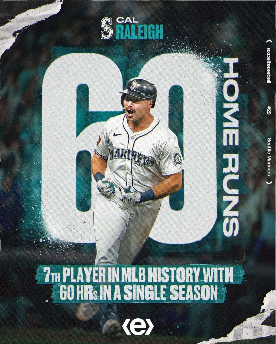 excel baseball (@excel_baseball) on Twitter photo Welcome to the 60 home run club, Big Dumper π€ 
Cal Raleigh becomes the 7th player in MLB history with 60 home runs in a single season! #exceling Welcome to the 60 home run club, Big Dumper π€ 
Cal Raleigh becomes the 7th player in MLB history with 60 home runs in a single season! #exceling