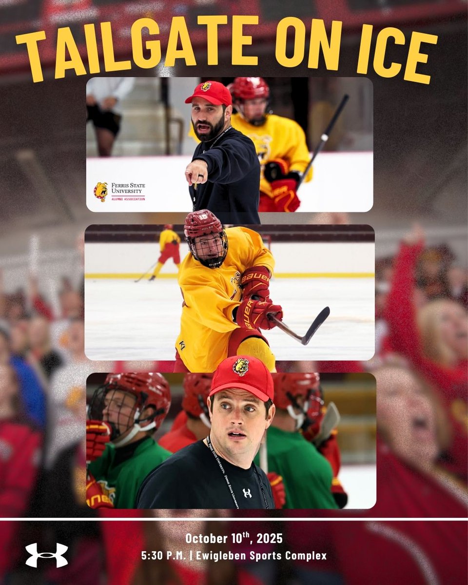 DAWGS! Hockey is back! 🐾
Join us Oct. 10 at 5:30 for Tailgate on Ice before the Bulldogs take on reigning D1 National Champions Western Michigan! 
Meet Coach Brett Riley, enjoy the Bulldog Band &amp; more! 
Register at: ferris.edu/alumni 
#FERR1S #FerrisForward #BulldogForLife