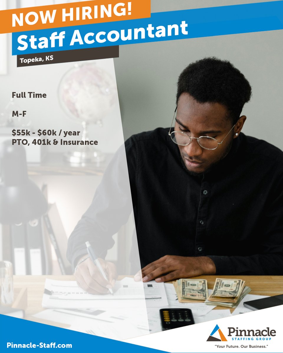 pinnaclegroups's tweet image. We're searching for a Staff Accountant in Topeka. Apply today!

indeed.com/job/staff-acco…

#TopekaJobs #AccountingJobs #AccountantJobs #ApplyNow #NowHiring #Hiring