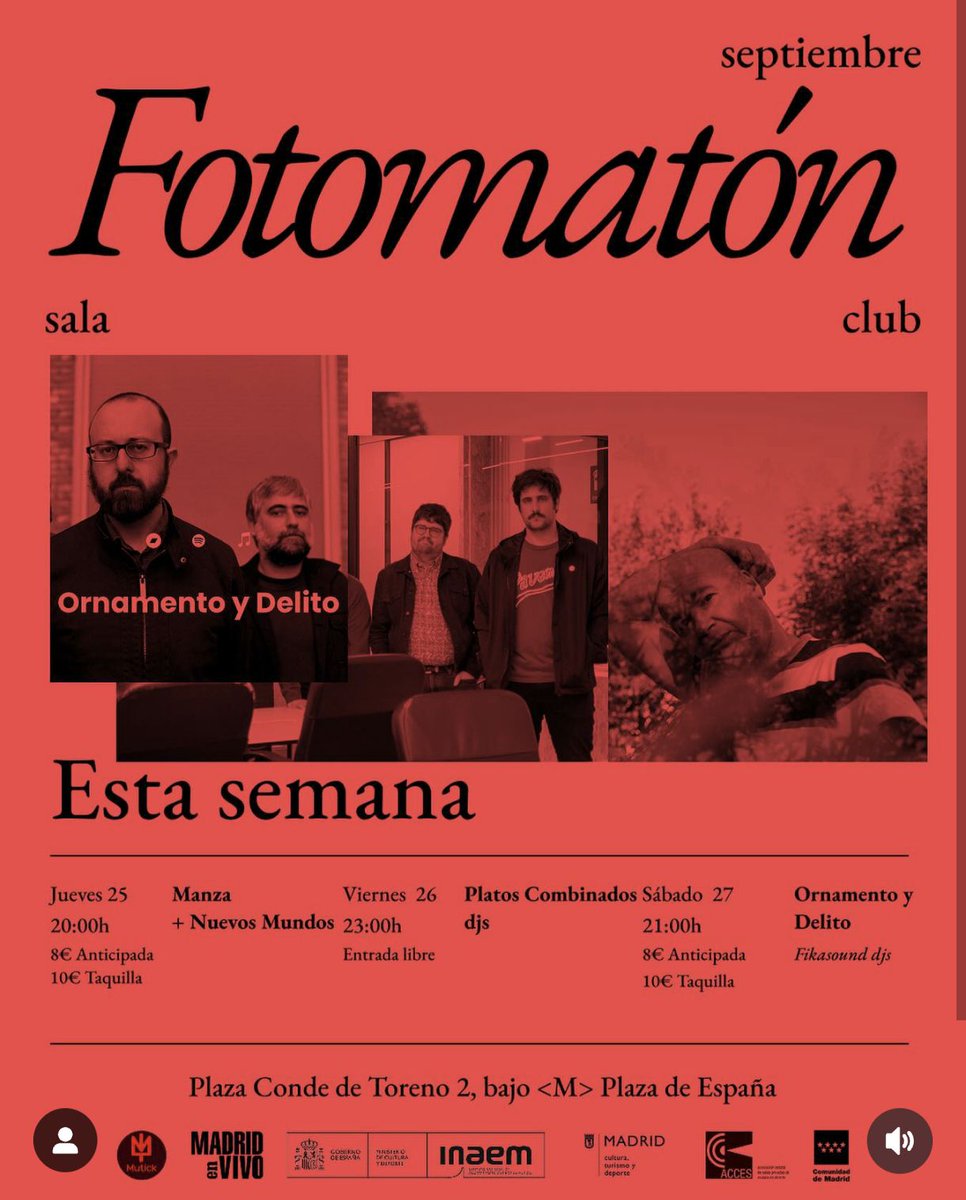 Cambiamos de estación pero en el Foto seguimos esperándote con las mismas ganas de siempre. Apunta los planes de esta semana, 

🚩Fotomatón Sala
Plaza Conde de Toreno 2, bajo
Metro Plaza de España

entradas a precio reducido en <a href="/Mutick_com/">Mutick</a>