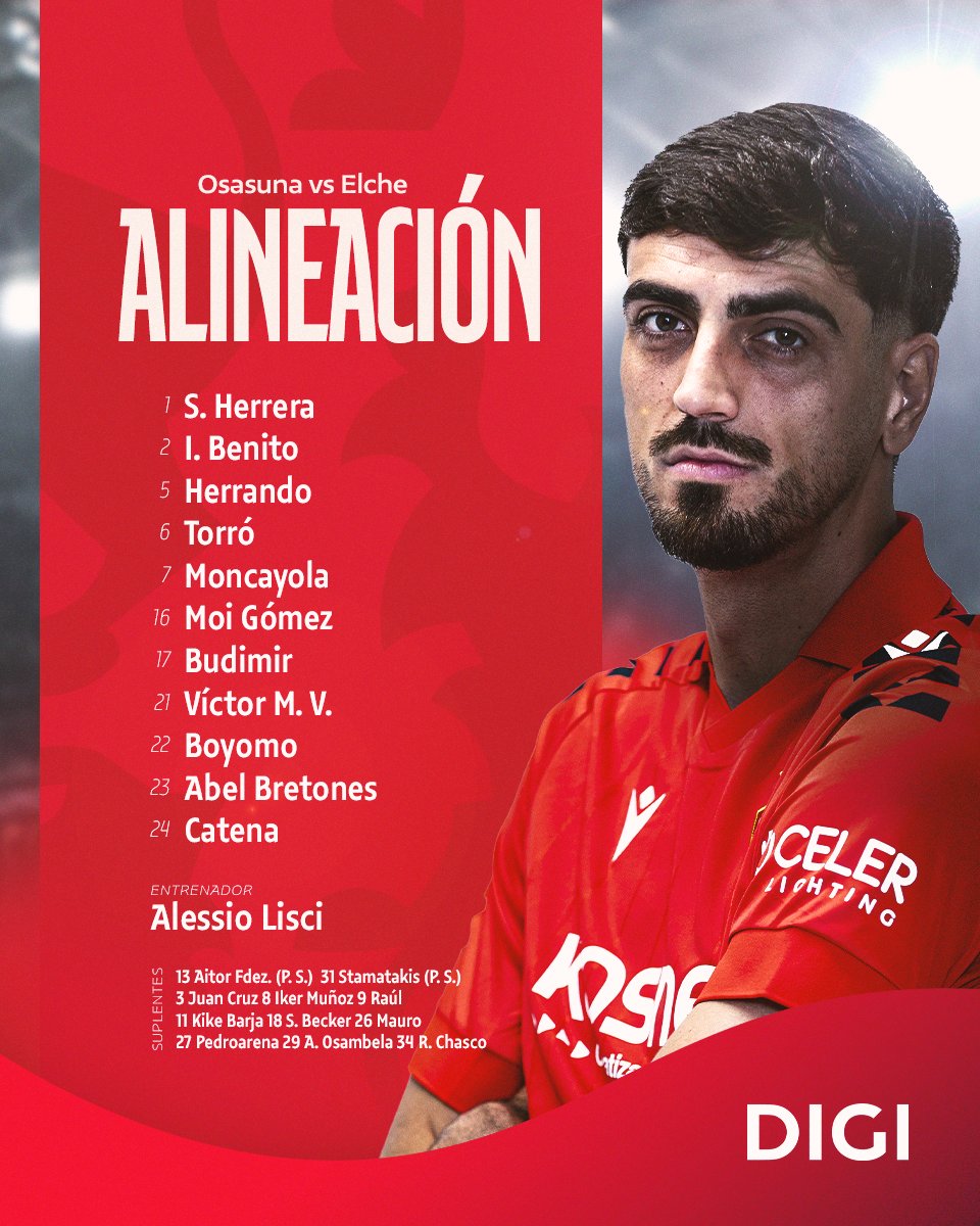 Alineación de Osasuna ante el Elche.
