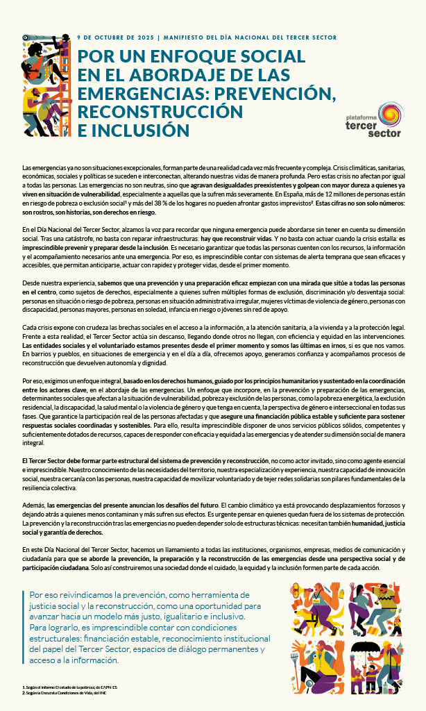 Las #emergencias no son neutras: #agravan desigualdades y golpean a los más #vulnerables.En el Día del Tercer Sector, reclamamos #prevención e #inclusión.