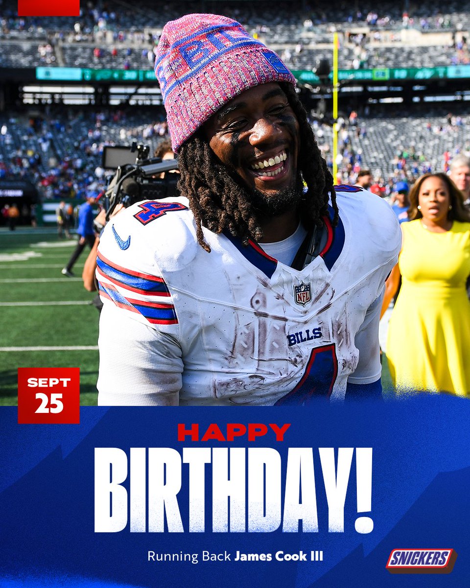 BIG smiles for Jimbo‼️ Happy birthday, <a href="/thegreat__4/">James Cook</a>. 🥳

<a href="/SNICKERS/">SNICKERS</a> | #GoBills