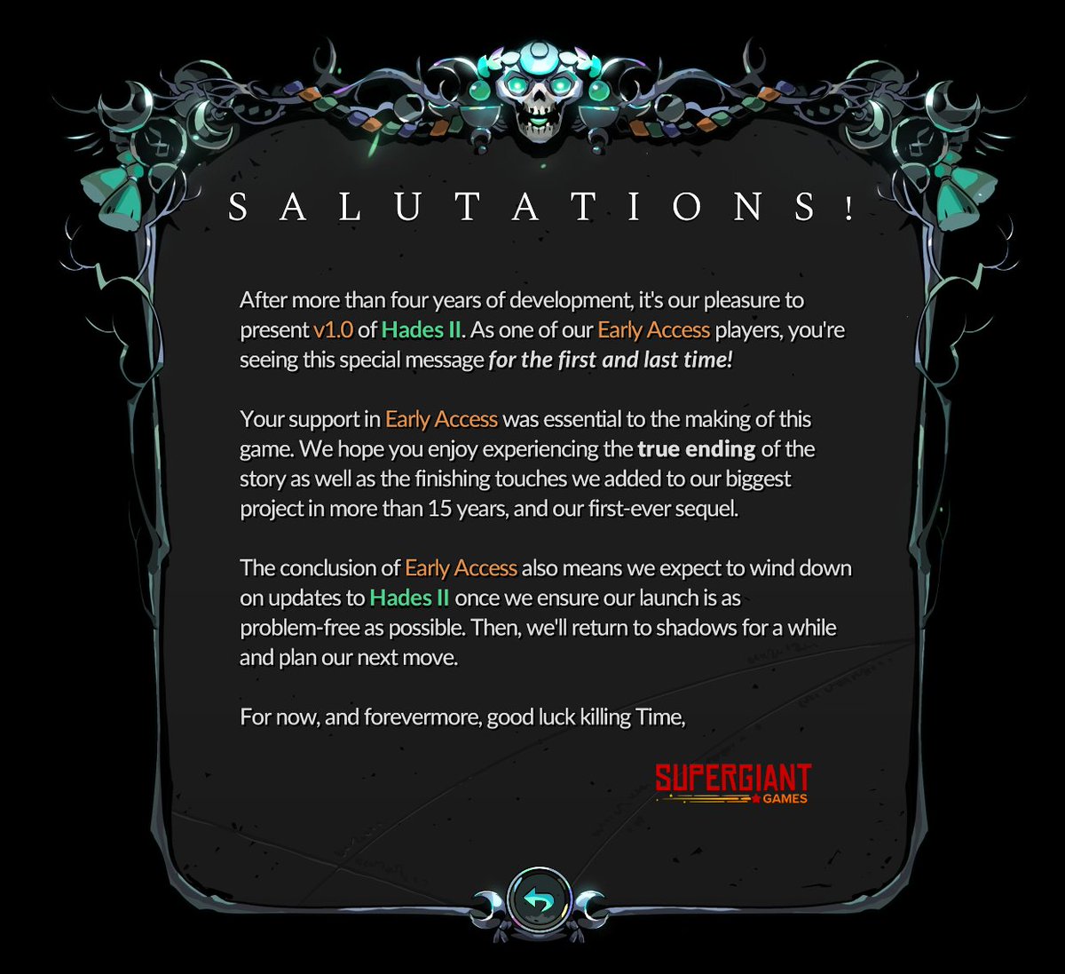 BasilShiro's tweet photo. Unavailable for some time. @SupergiantGames released 1.0 of Hades 2. I am well prepared. Game hasn't started yet and I am already tearing up bc of happiness <3 https://t.co/S7jrC2yNFa