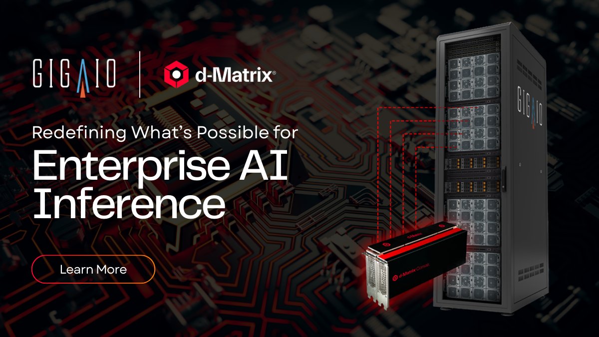 giga_io's tweet image. By integrating GigaIO&apos;s AI fabric directly into @dmatrix_AI Corsair accelerators, we enable efficiency, scalability, and unmatched energy savings for enterprise AI. #EnterpriseAI #AIInference
bit.ly/41QjCfY