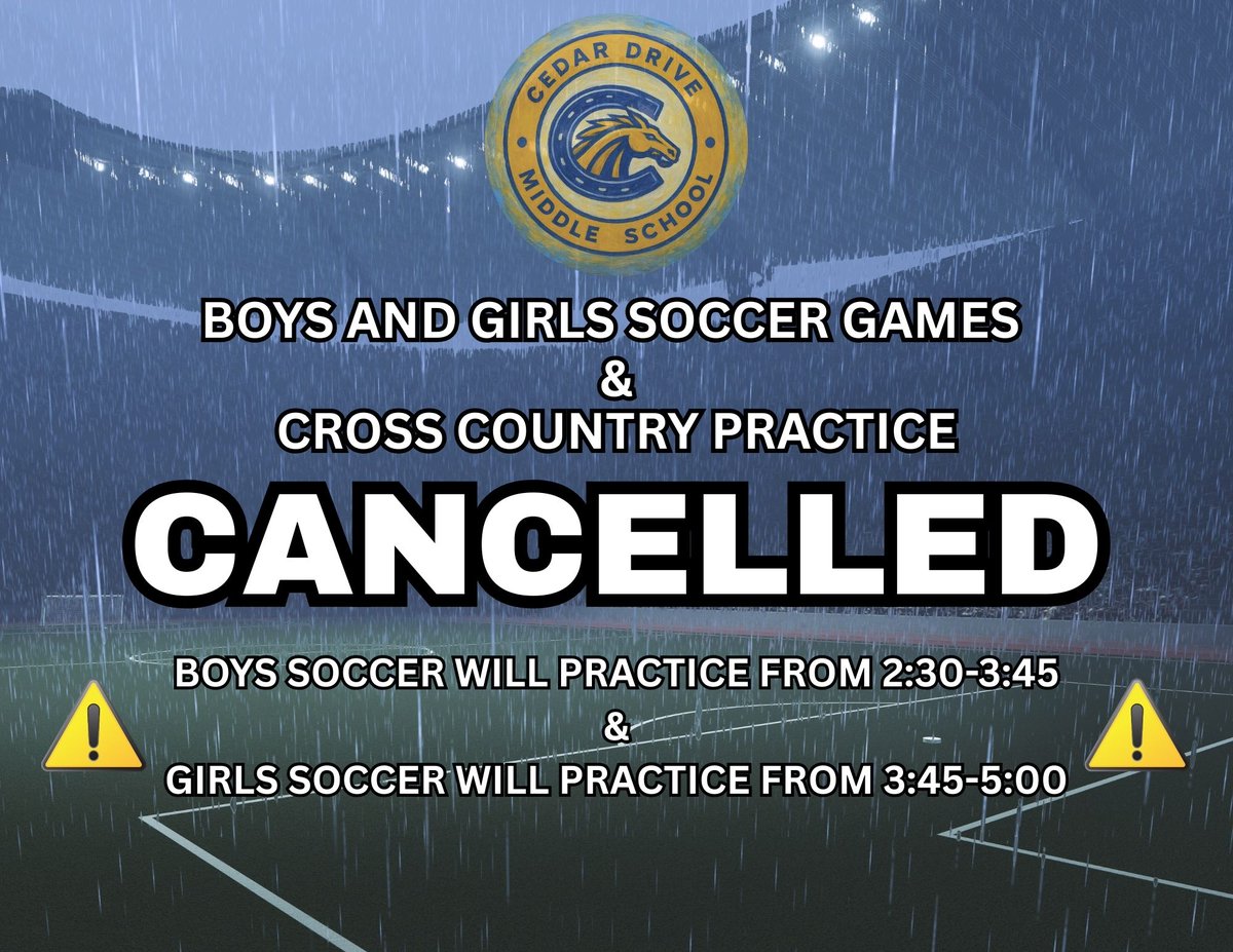⚽️ Athletics Update: Girls &amp; Boys Soccer games are cancelled but practices will still be held. 🏃‍♂️ Cross Country practice is cancelled. Thanks for your flexibility &amp; let’s keep that Colt pride strong! 💙💛