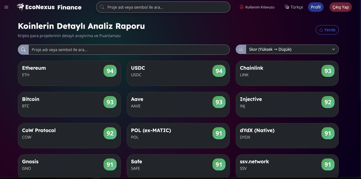 Sadece fiyat verisi değil, projelerin tüm yönlerini kapsayan derinlemesine analiz ve puanlama sistemi sunuyoruz. 📊

👀 Yatırım yapmadan önce hangi projenin daha güçlü olduğunu görmek ister misiniz?

👉 Detaylar: [econexusfinance.com]
#EcoNexusFinance #Crypto #DeFi