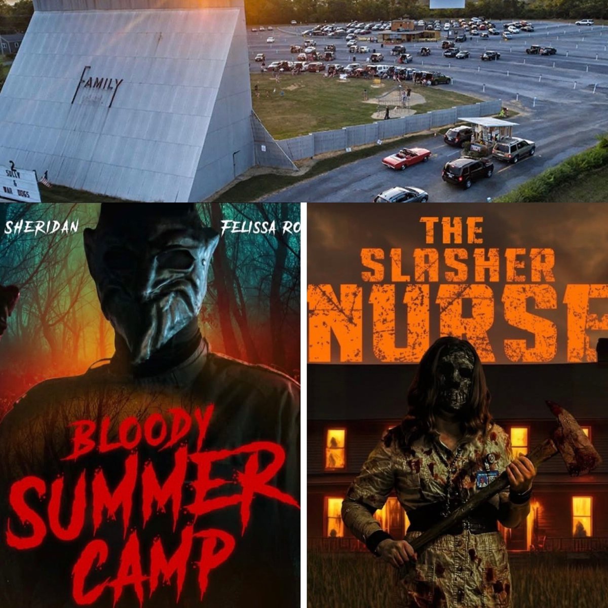 SAVE THE DRIVE IN! Charity Double Feature of BLOODY SUMMER CAMP &amp; THE SLASHER NURSE on Thurs, Oct. 16th with all proceeds toward saving THE FAMILY DRIVE IN in Stephen’s City, Va. 
Gates open at 6PM
$30 for a carload
<a href="/therealjoebob/">Joe Bob Briggs</a> <a href="/kinky_horror/">Diana “Darcy the Mail Ghoul” Prince 🎃💌</a> #mutantfam <a href="/thelastdrivein/">📺 The Last Drive In 🎥</a> #retweet