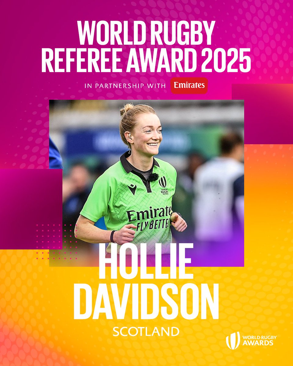 A trailblazer for female match officials in recent years 

Hollie Davidson is the winner of the World Rugby Referee Award in partnership with <a href="/emirates/">Emirates</a>  

#WorldRugbyAwards