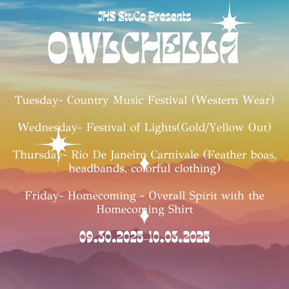 Next week is Homecoming! Join in on the fun with the Spirit Dress-Up Days!  Students must still follow the JISD dress code. #UnitedWeSoar