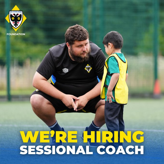 We’re Hiring: Sessional Coaches ✅

AFC Wimbledon Foundation are looking to recruit additional casual coaches to deliver our Saturday Morning Football For All sessions, with a view to increased hours in the future.

Find out more: tinyurl.com/ydpsk7zk

#AFCW 🟡🔵
