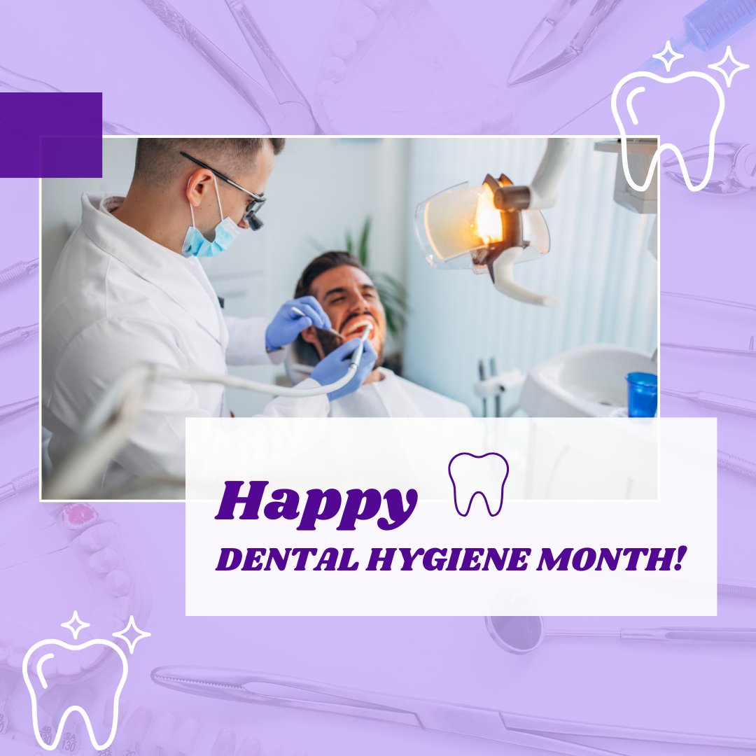 October is Dental Hygiene Month! 🦷💙 Let’s
celebrate the amazing dental hygienists who keep
smiles healthy, bright, and confident every day. Thank
you for all you do! #DentalHygieneMonth