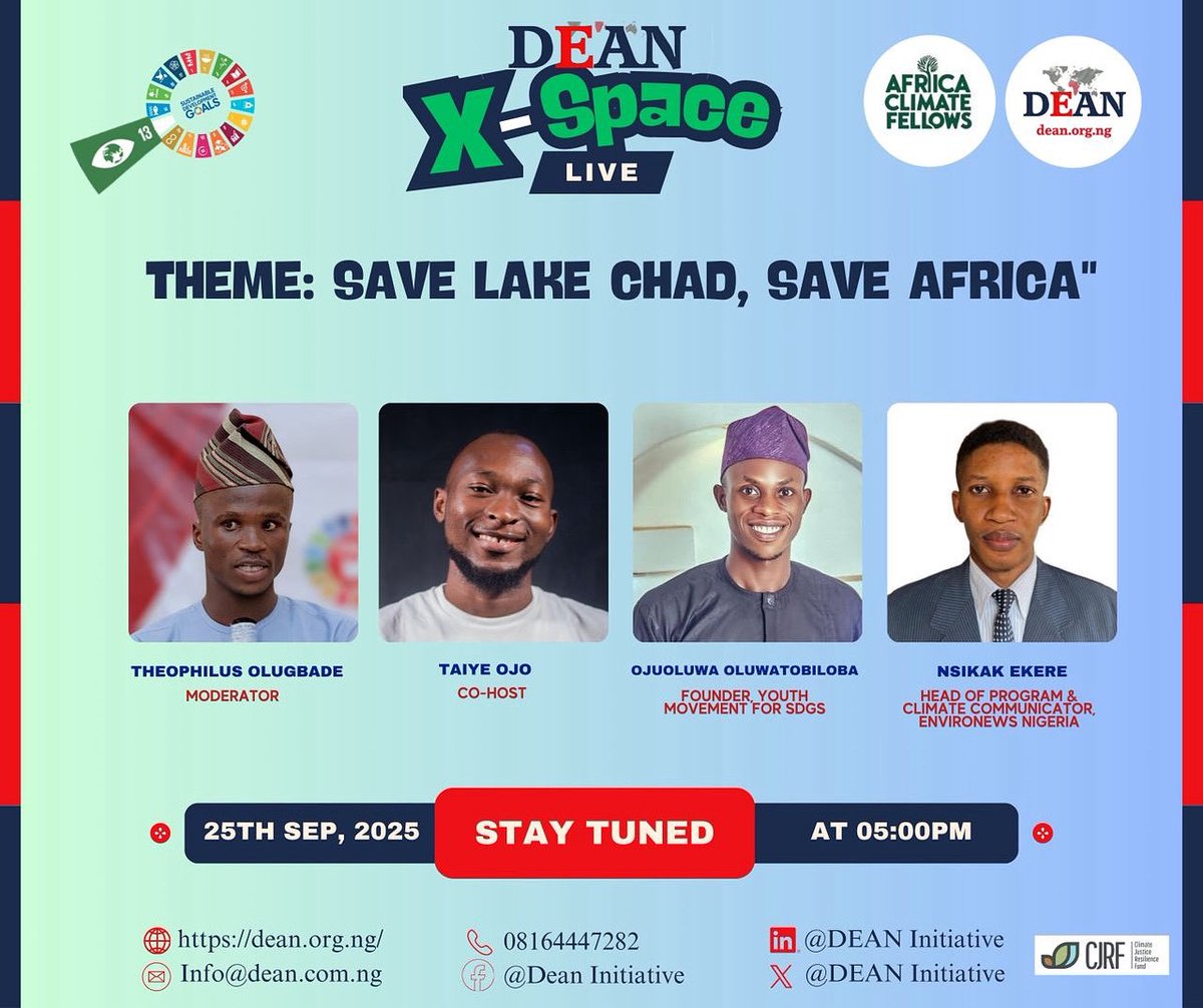 Join in now. 

SAVE LAKE CHAD, SAVE AFRICA!

x.com/deaninitiative…

Please join this space