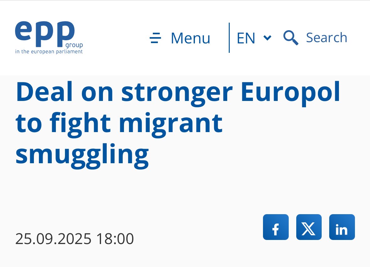 Oceňuji dohodu @Europarl_CS a členských států na posílení <a href="/Europol/">Europol</a>.
50 mil. € navíc, více expertů a nové centrum proti pašování migrantů = silnější EU proti organizovanému zločinu. Za tohle jsem dlouhodobě bojoval a jsem rád, že se to povedlo. 💪🇪🇺