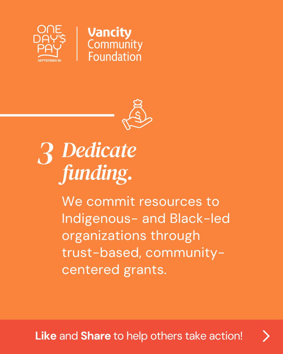 Vancity Community Foundation has supported <a href="/GiveOneDaysPay/">One Day's Pay</a> since its inception, and this year marks 5 years! 🧡✨
We’re sharing 5 ways organizations can take real action toward Truth &amp; Reconciliation. Read &amp; share: onedayspay.ca/odp-allies/van…
#OrangeShirtDay #NDTR #EveryChildMatters