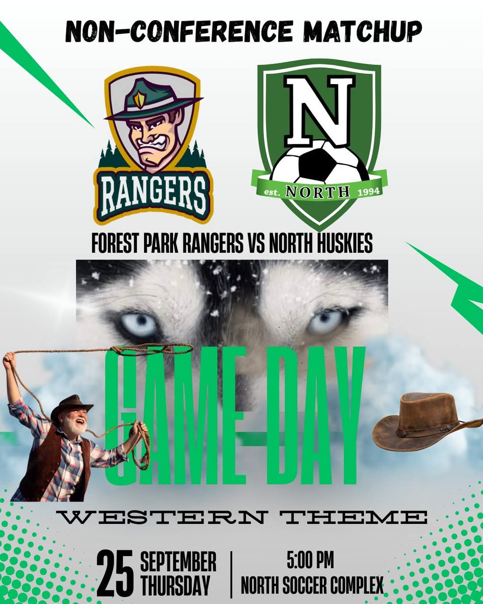 North Mens Soccer (@northmenssoccer) on Twitter photo ⚽️ Forest Park vs North
📅 Thursday, September 25th
⏰ 5pm Kickoff
📍 North High School Soccer Complex
🐎Western Theme Night
#attitudeisachoice
#HuskyPride
<a href="/NorthMilitia/">North Militia</a> <a href="/HuskyBarstool24/">North Barstool (3-2) BEST BARSTOOL IN THE 812</a> <a href="/kylesokeland/">Kyle Sokeland</a> <a href="/14SportsTeam/">14 Sports</a> ⚽️ Forest Park vs North
📅 Thursday, September 25th
⏰ 5pm Kickoff
📍 North High School Soccer Complex
🐎Western Theme Night
#attitudeisachoice
#HuskyPride
<a href="/NorthMilitia/">North Militia</a> <a href="/HuskyBarstool24/">North Barstool (3-2) BEST BARSTOOL IN THE 812</a> <a href="/kylesokeland/">Kyle Sokeland</a> <a href="/14SportsTeam/">14 Sports</a>
