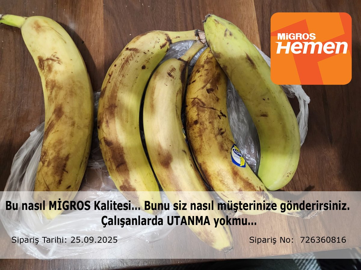 Bu nasıl #MİGROS Kalitesi… Bunu siz nasıl müşterinize gönderirsiniz. Çalışanlarda #UTANMA yokmu…
Sipariş Tarihi: 25.09.2025 – Sipariş No: 726360816
#MigrosSanalMarket #MigrosTicaret #Şikayet #Muz #MigrosHemen <a href="/Migros_Turkiye/">Migros Türkiye</a> <a href="/MSanalMarket/">Migros Sanal Market</a> <a href="/Migros_Hizmett/">Migros_HİZMET</a>