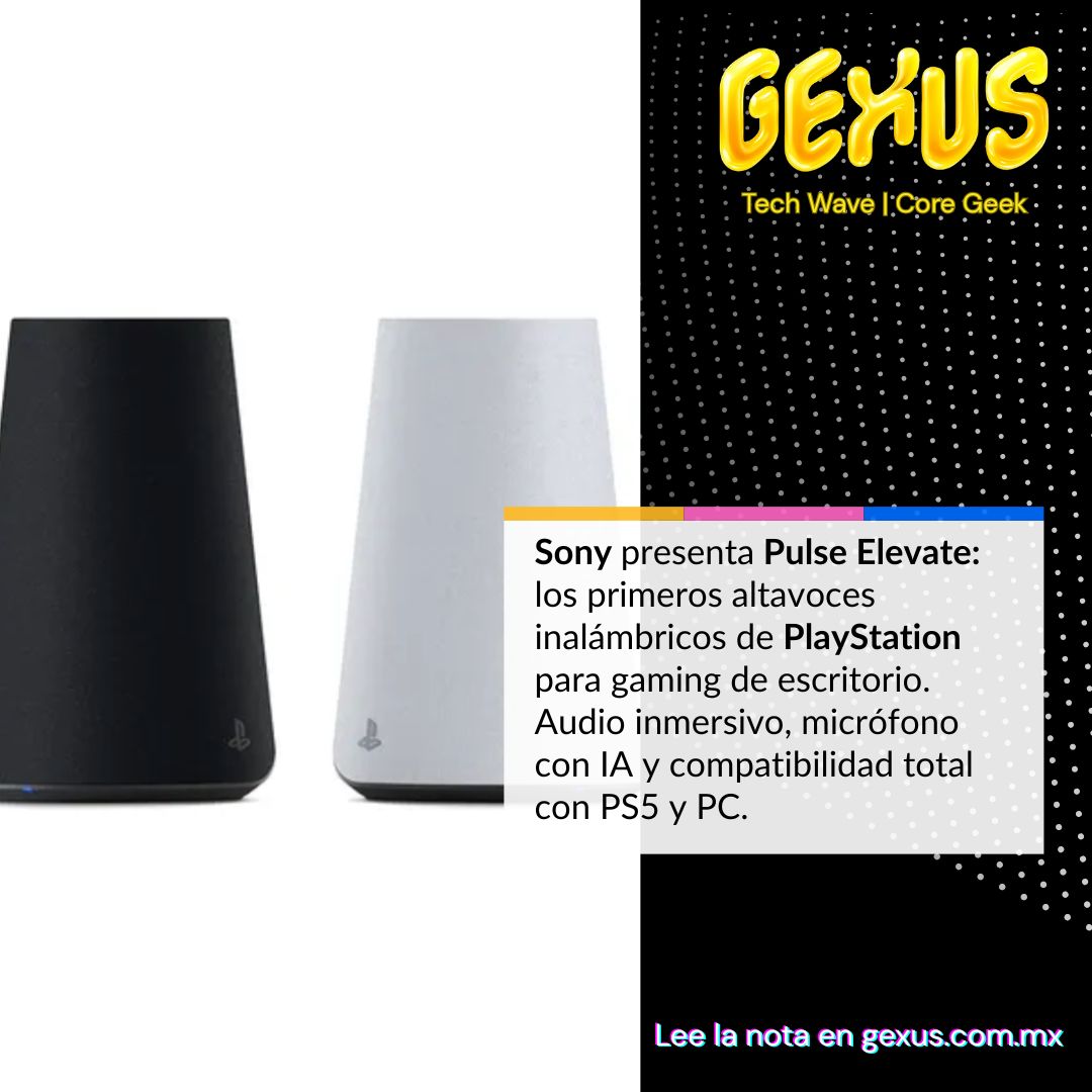 SomosGexus's tweet photo. Sony anuncia Pulse Elevate, los primeros altavoces inalámbricos de @PlayStation para gaming de escritorio 🎮🔊
Audio inmersivo, micrófono con IA y compatibilidad con PS5, PC y más.
Descubre todos los detalles en #Gexus 👇
🔗 https://t.co/FSNCFs5fhl https://t.co/X9wLa3qTlD