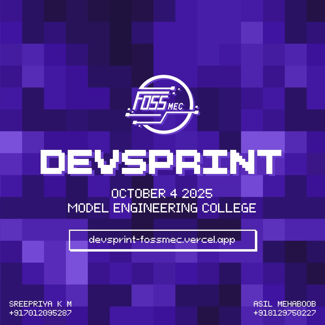 Devsprint 2025 | General Pass- Phase 1 Registrations Open

📅 Date: October 4, 2025
📍 Venue: Govt. Model Engineering College, Thrikkakara

🎟Phase 1 Passes (limited slots)
👩‍🎓 Students: ₹200
👨‍💼 Professionals: ₹300

🔗 Register here:  devsprint-fossmec.vercel.app