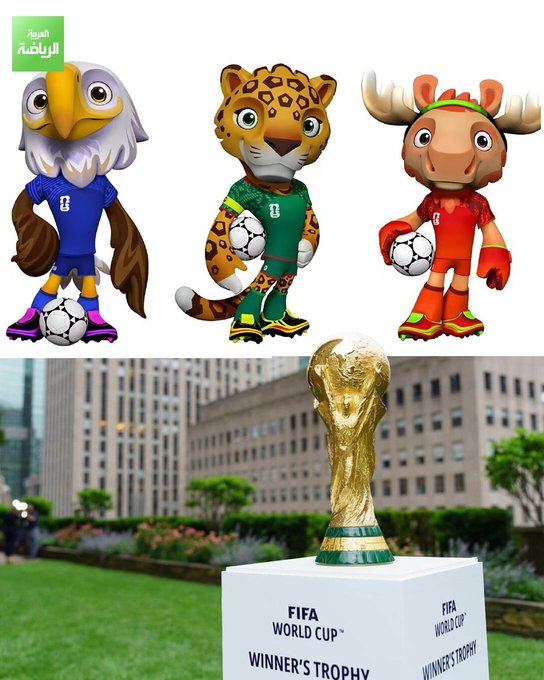 فيفا يعلن تمائم كأس العالم 2026. أميركا: النسر الأزرق. كندا: الموظ الأحمر. المكسيك: اليغور الأخضر 