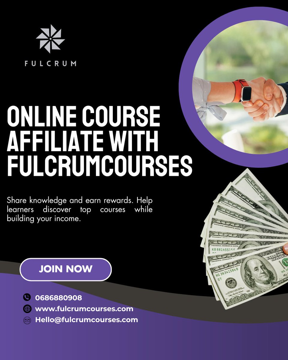 fulcrumcourses's tweet image. 📚✨ Join the Online Course Affiliate programme with Fulcrumcourses.com. Share learning, inspire growth, and earn today. 🚀 #FulcrumCourses #OnlineCourses #AffiliateProgramme #Education #EarnWithLearning