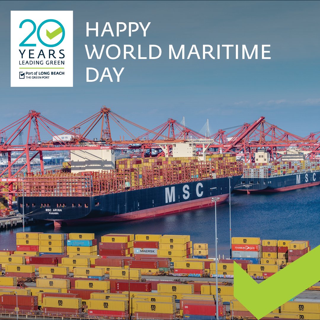 portoflongbeach's tweet photo. 🌊⚓ Happy World Maritime Day! 

From connecting global trade to advancing clean technologies, the Port of Long Beach is proud to play a leading role in building a sustainable future for the shipping industry. 🚢🌍

#WorldMaritimeDay #PortofChoice #theGreenPort https://t.co/0dccEZPdhe