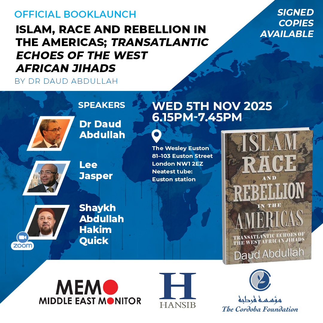 📚 Join us for the launch of Dr Daud Abdullah’s new book Islam, Race &amp; Rebellion in the Americas!

Speakers: Dr Abdullah, Lee Jasper, Shaykh Hakim Quick

📅 5 Nov | 🕕 6:15pm | 📍 Euston, London
🎟 Free via Eventbrite 

👉 bit.ly/IslamRaceRebel…