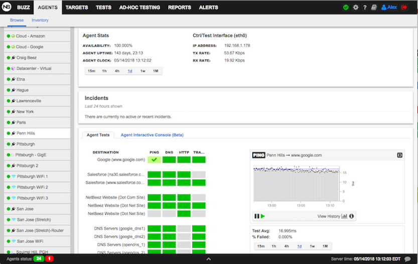 NetBeez's tweet image. Want to see the rest of the tabs and tests that you can run continuously (like iPerf, DNS, Traceroute, Ping and more) with our dashboard? See it live here: hubs.ly/Q03K_RWv0 #WiFi #RaspberryPi #NetworkMonitoring #ItsNotTheNetwork #WiFiMonitoring #IT