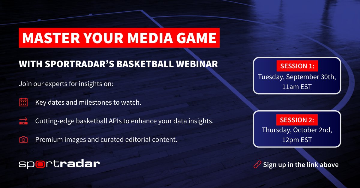 Whether <a href="/NBA/">NBA</a>, <a href="/WNBA/">WNBA</a>, or men’s and women’s <a href="/NCAA/">NCAA</a>, our product experts will provide insight on key dates, cutting-edge #basketball APIs, and premium editorial content in our upcoming basketball webinars.

Sign up in the thread below to save your spot! 🧵⤵️

#NBA #WNBA #NCAA