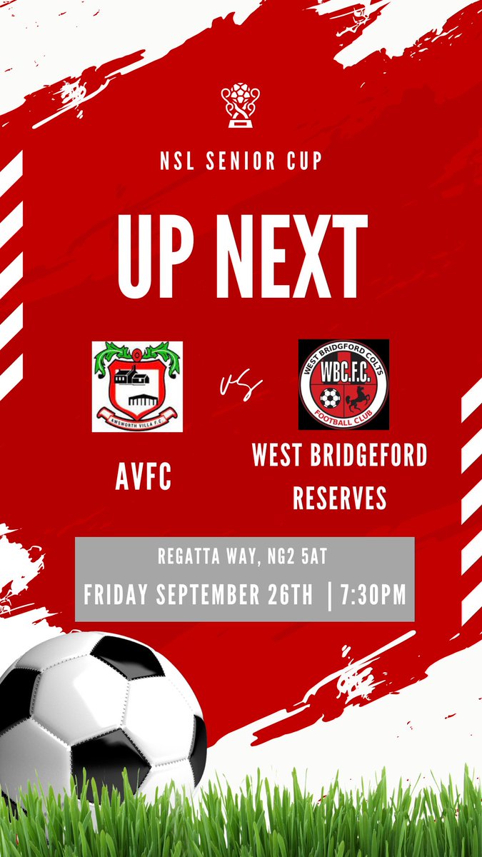 Awsworth Villa F.C (@awsworthvilla) on Twitter photo Up next for Villa is Friday night football as we head to Regatta Way tomorrow to face <a href="/wb_fc/">West Bridgford FC</a> reserves in the <a href="/NottsSeniorLge/">Nottinghamshire Senior League</a> Senior Cup 🔴⚪️
#utv Up next for Villa is Friday night football as we head to Regatta Way tomorrow to face <a href="/wb_fc/">West Bridgford FC</a> reserves in the <a href="/NottsSeniorLge/">Nottinghamshire Senior League</a> Senior Cup 🔴⚪️
#utv