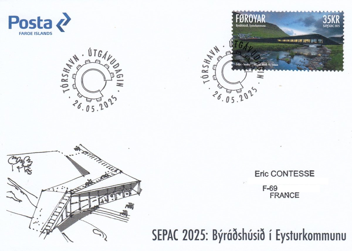 ericcontesse's tweet photo. #Sepac 2025 (#Architecture) stamp on FDC from #Faroe Islands https://t.co/IzE8HiAivh https://t.co/KoKmHZhjjG