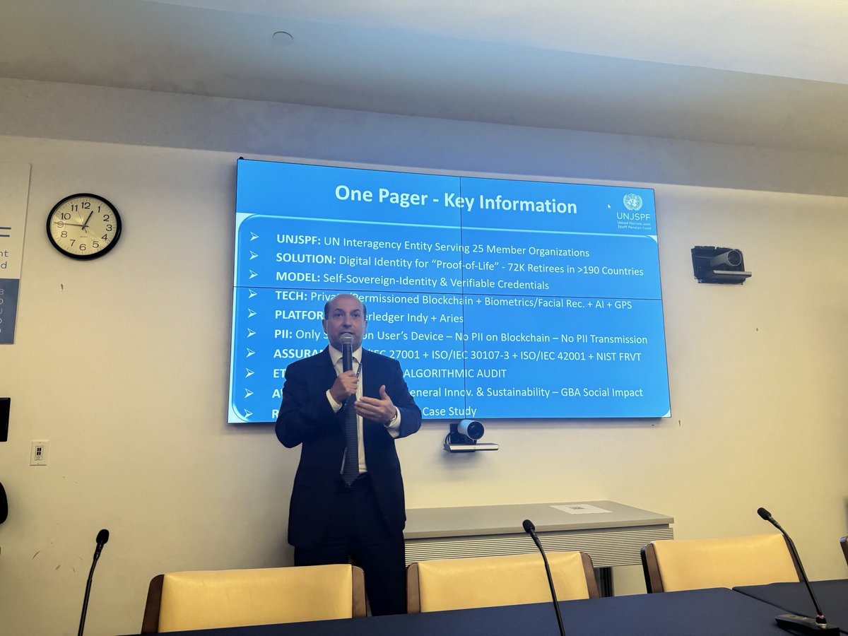 GBBC_io's tweet image. UNJSPF&apos;s digital identity solution for  &quot;proof-of-life&quot; has been implemented for more than 72,000 retirees in 190+ countries. Using LF Decentralized Identity, there is no #PII on the blockchain and no transmission of #PII.

-Dino Dell&apos;Accio, #UNJSPF

#BlockchainCentral