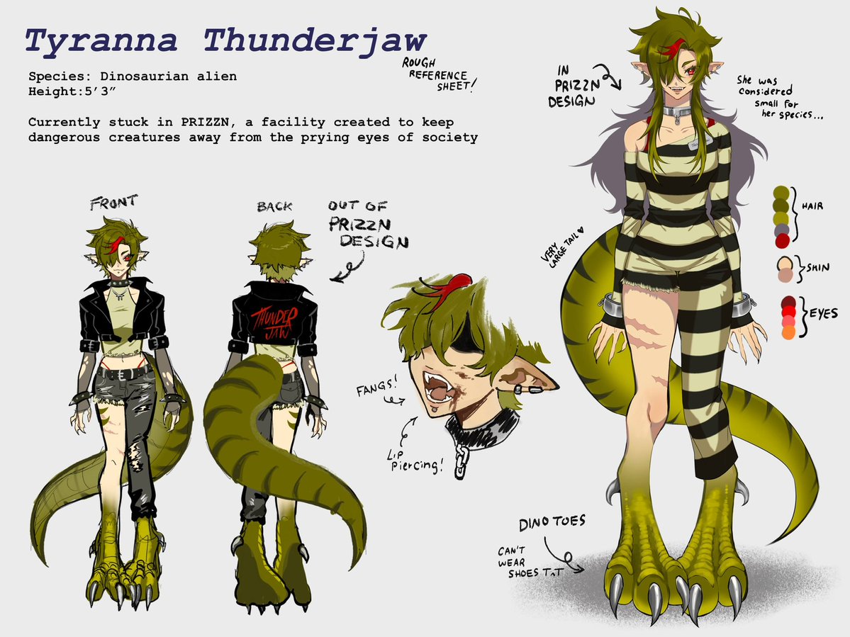 TThunderjaw's tweet image. Here’s my reference sheet!
debated blurring my Dino toes, but you guys waited long enough, So, I guess…you can look…but don’t look for too long!
Be sure to tune in to the debut on Oct 5, 8pm EST on twitch here! > twitch.tv/tyranna_thunde…
Artist is @matchattrex
#pngtuber