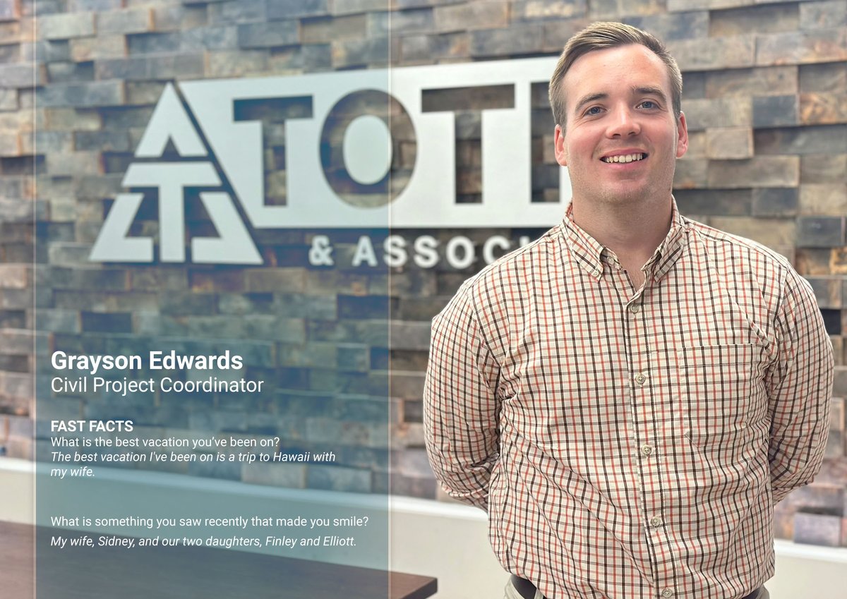 Toth & Associates (@tothassoc) on Twitter photo TOTH welcomes Grayson Edwards to the team as a Project Coordinator in the #Civil Department!
#Engineering #Hiring #StrongerCommunities TOTH welcomes Grayson Edwards to the team as a Project Coordinator in the #Civil Department!
#Engineering #Hiring #StrongerCommunities