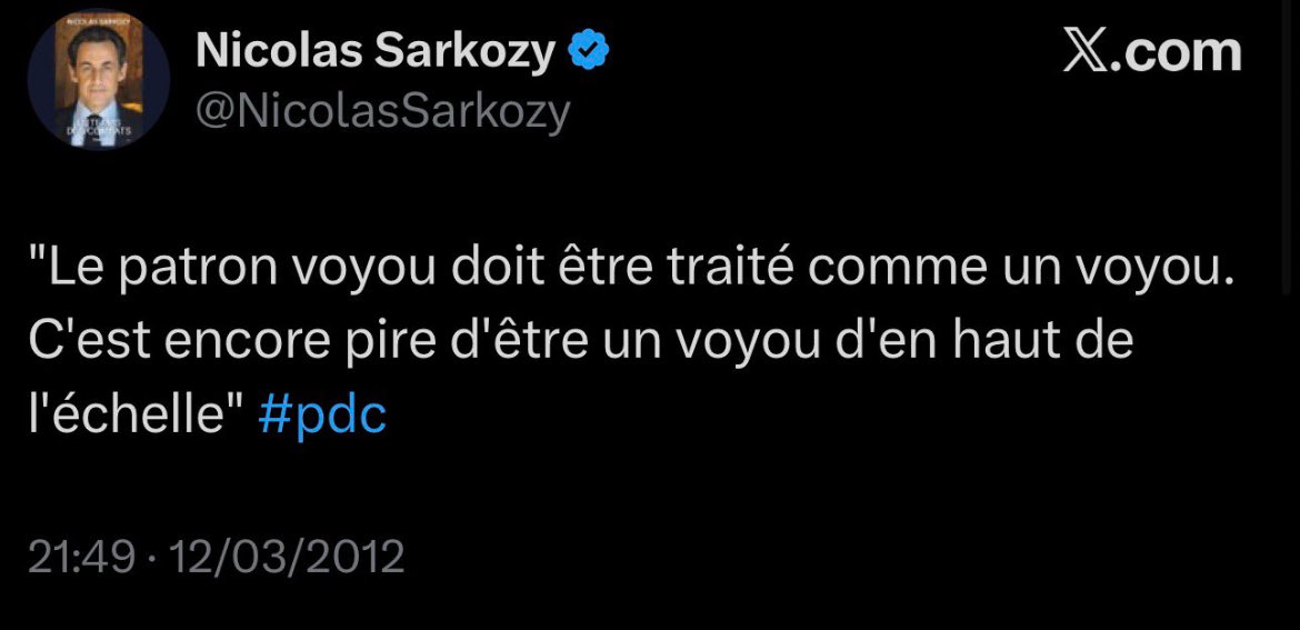 marcmozzi's tweet image. Un petit condensé de ce que déclarait le voyou Sarkozy. Mais ça c’était pour le petit peuple. Eux ils sont au dessus des lois. Il n y a pas eu assez de purge en 1789.