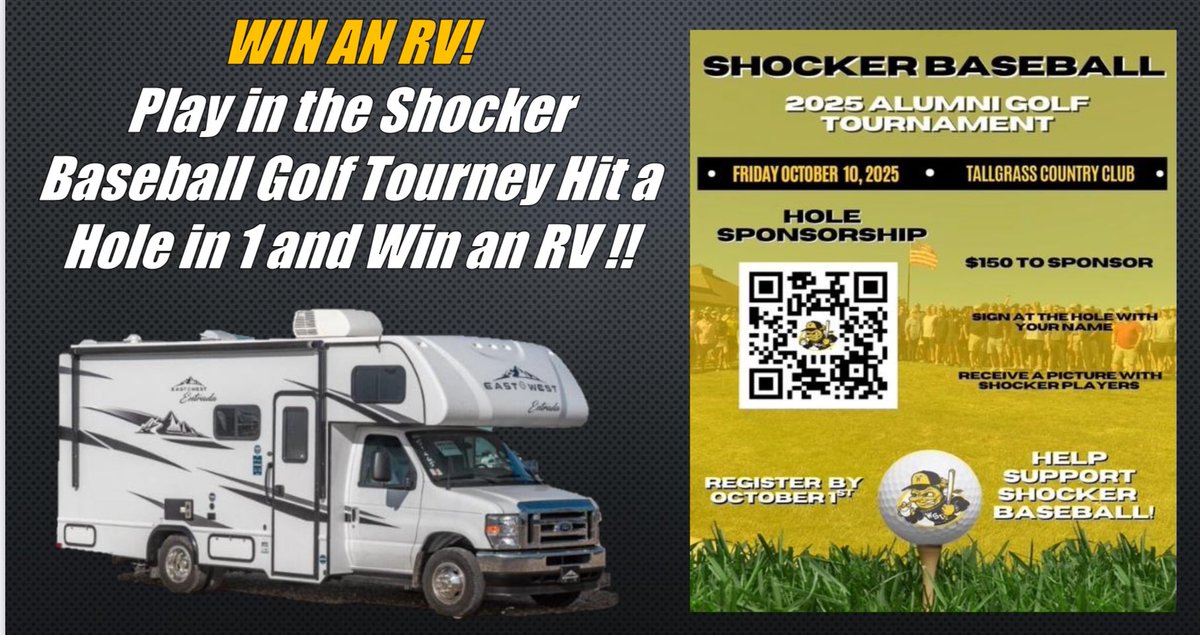 Brian Green (@coachbriangreen) on Twitter photo Have you signed up for <a href="/GoShockersBSB/">Wichita State Baseball</a> Golf Tourney! Things just got more fun! Hole in 1 WIN AN RV! <a href="/GoShockers/">Go Shockers</a> Sign up below! Have you signed up for <a href="/GoShockersBSB/">Wichita State Baseball</a> Golf Tourney! Things just got more fun! Hole in 1 WIN AN RV! <a href="/GoShockers/">Go Shockers</a> Sign up below!