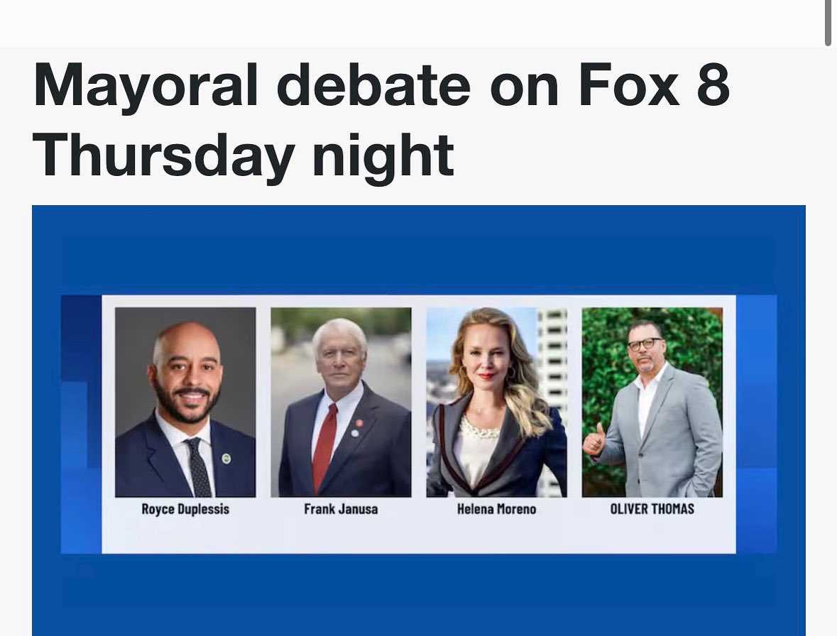 The FOX 8 Mayoral debate takes place tonight at 6PM. I will have comments about the debate during the late news. Tune in.
